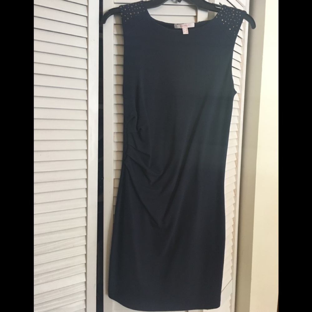 Side rouched navy dress.